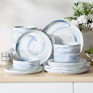 MALACASA LUNA 18-Piece Porcelain Dinnerware Set (Service for 6)  |  Dinnerware Sets Dinnerware Blue, Grey, Pink, White