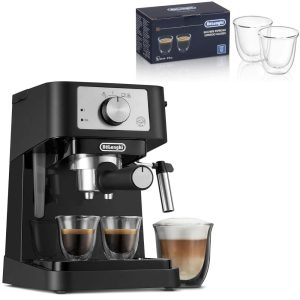 Manual Espresso Machine,Double Walled Thermo Espresso Glasses  |  Espresso Machines Coffee & Tea Black