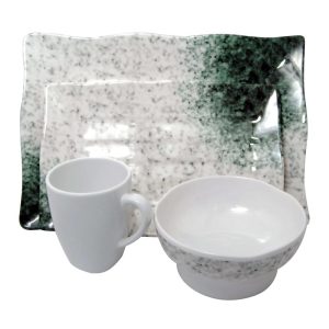 Marble Melamine 4-piece Dinner set – 9′ x 12′  |  Plates Dinnerware Green, White