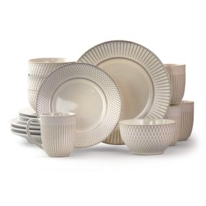 Marketplace Favorites16pc Dinnerware Set in Embossed White  |  Dinnerware Sets Dinnerware Beige