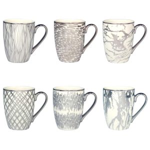 Matrix Silver Plated Tapered 16 oz. Mugs, Set of 6 Assorted Designs  |  Mugs Dinnerware Mugs