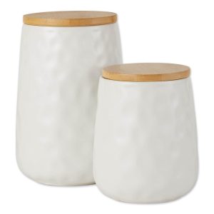 Matte Dimple Texture Ceramic Canister (Set of 2) – 3.25 Cup/5.75 Cup  |  Kitchen Canisters Kitchen Canisters Black, Blue, Brown, Green, Grey, Red, White, Yellow