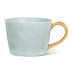 Matte Mint Green With Gold Handle Tea Cup  |  Cups Cups Cups