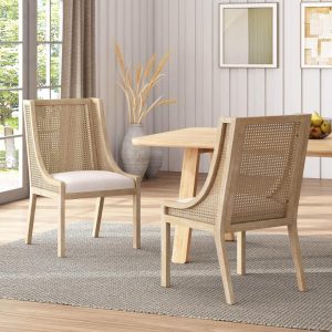 Maurers Cane and Wood Upholstered Dining Chairs (Set of 2) by   |  Kitchen and Dining Chairs Kitchen & Dining Chairs Beige, Grey