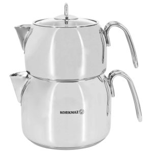 Maxi Stainless Steel 1.2 Liter Tea Pot and 2 Liter Kettle Set  |  Tea Kettle Coffee & Tea Silver