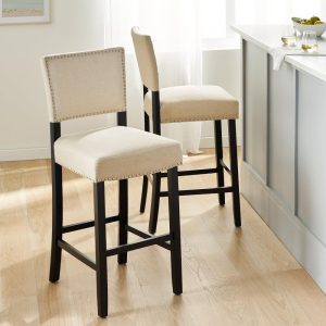 Mayfield Contemporary Linen Barstool (Set of 2) by  – 22.25″ D x 18.50″ W x 44.50″ H  |  Counter and Bar Stools Counter & Bar Stools Beige, Brown