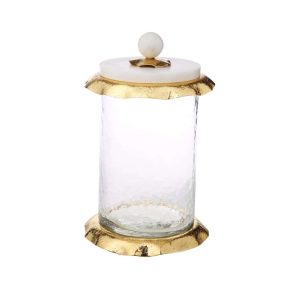 Medium Glass Canister With Marble And Gold  |  Kitchen Canisters Kitchen Canisters Gold