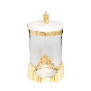 Medium Glass Canister with Marble Lid and Symmetrical Gold Design  |  Kitchen Canisters Kitchen Canisters Gold