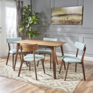 Megann Mid-Century 5-piece Wood Rectangle Dining Set by   |  Kitchen and Dining Sets Kitchen & Dining Sets Beige, Blue, Brown, Green, Grey