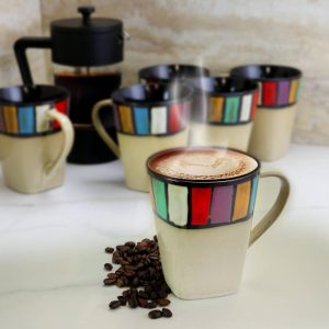 Melange 6 Piece 14 Ounce Multicolored Stoneware Mugs  |  Mugs Dinnerware Mugs