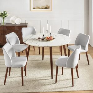 Melisa Upholstered Solid Wood Dining Chair Set of 6 by   |  Kitchen and Dining Chairs Kitchen & Dining Chairs Beige, Blue, Grey, Ivory, Orange, Yellow