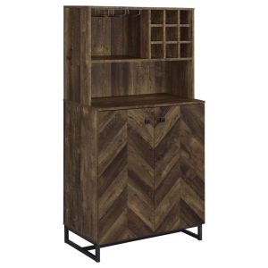 Mendoza Rustic Oak Herringbone 2-door Wine Cabinet  |  Home Bars Home Bars Brown