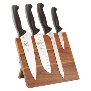 Mercer Culinary Millennia 5-Piece Magnetic Knife Board Set with Black Handles, Acacia  |  Cutlery Cutlery Black