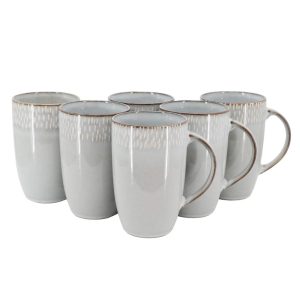 Meritage Jasper 6 Piece 22 Ounce Stoneware Tall Latte Cup Set in Grey  |  Mugs Dinnerware Grey