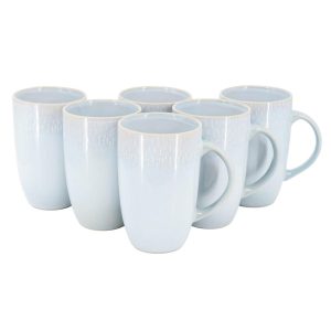 Meritage Jasper 6 Piece 22 Ounce Stoneware Tall Latte Cup Set in Ski Blue  |  Mugs Dinnerware Blue