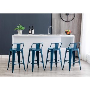 Metal Bar Stools Set of 4,Bar Stool with Low Back for Indoor/Outdoor Barstools  |  Counter and Bar Stools Counter & Bar Stools Black, Blue, Brown, Natural, White