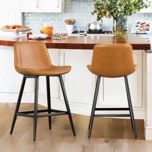 Metal Frame Bar Stools Counter Height Stools with Faux Leather Seat (Set of 2)  |  Counter and Bar Stools Counter & Bar Stools Black, Brown, Grey, Tan, Yellow