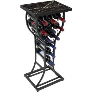 Metal With Marble Finish Top Wine Storage Organizer Display Rack Table  |  Wine Racks Kitchen Storage Black, White