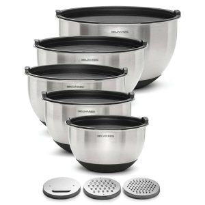 Mixing Bowls with Lids, Nesting Bowls w’ Airtight Lids Graters, Stainless Steel Non-Slip Bowls for Baking, Food Storage Prepping  |  Kitchen Tools Kitchen Tools Black, Blue, Red, Silver