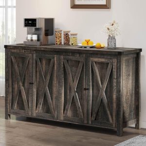 Moasis 55-inch Farmhouse Four-Door Buffet Cabinet Storage Kitchen Sideboard Buffet Table  |  Buffets and Sideboards Buffets & Sideboards Brown, Grey, White