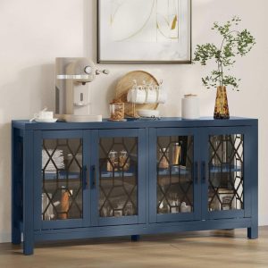 Moasis 60″ Buffet Sideboard with Decorative Glass Cabinet Doors  |  Buffets and Sideboards Buffets & Sideboards Blue, White