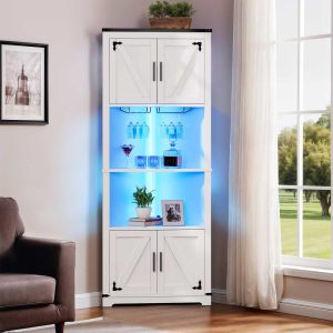 Moasis Freestanding Floor Wine Rack Corner Bar Cabinet with Glass Holder and Storage Shelves  |  Wine Racks Kitchen Storage White