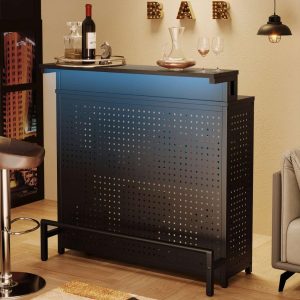 Moasis Home Bar Liquor Bar Table Unit with LED Lights Stemware Racks  |  Home Bars Home Bars Black