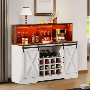 Moasis Modern Sliding X-Door Wine Bar Cabinet with Built-in Wine Racks  |  Home Bars Home Bars Grey, White