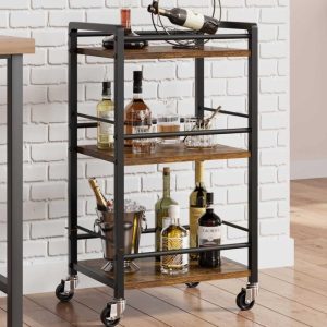 Mobile 3 Tier Bar Serving Cart with Wheels for Kitchen, Bar – N/A  |  Home Bars Home Bars Brown, Grey