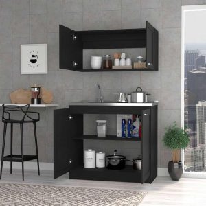 Modern Cabinet Set ,Two Parts Set  |  Pantry Cabinets Kitchen Furniture Black