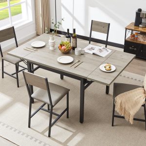 Modern Industrial 63.2” Extendable Dining Table w/Drop Leaf, Seats 6  |  Kitchen and Dining Tables Kitchen & Dining Tables Brown, Grey