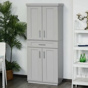 Modern Kitchen Pantry Freestanding Cabinet Cupboard – 30″ W x 15.75″ D x 72″ H  |  Pantry Organizer Kitchen Storage Grey, White