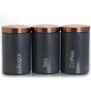 Modern Kitchen Storage 3 Piece Canister Set in Matte Gray  |  Kitchen Canisters Kitchen Canisters Black