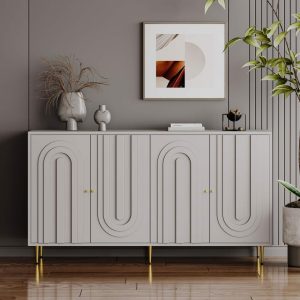 Modern Lacquered 4 Door Wooden Storage Cabinet Sideboard Buffet  |  Buffets and Sideboards Buffets & Sideboards Blue, Grey