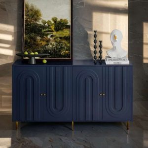 Modern Lacquered 4-Doors Storage Cabinet, Wooden Sideboard Buffet for Dining Room Hallway, Blue  |  Buffets and Sideboards Buffets & Sideboards Blue