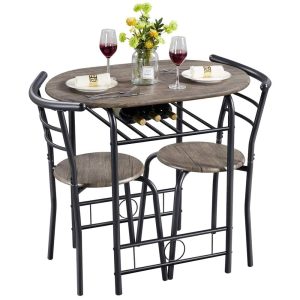 Modern Round Dining Table Set, 3 Piece Dining Room Sets  |  Kitchen and Dining Sets Kitchen & Dining Sets Black, Brown, White