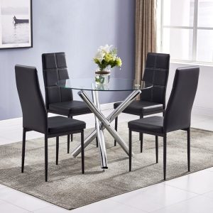 Modern Tempered Glass Table and Upholstered Chair 5-piece Dining Set  |  Kitchen and Dining Sets Kitchen & Dining Sets Black