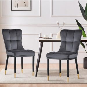 Modern Velvet Upholstered Dining Chairs, Set of 2/4 – 35″H x 17.7″W x 16.9″D  |  Kitchen and Dining Chairs Kitchen & Dining Chairs Black, Blue, Brown, Green, Grey, Red, White