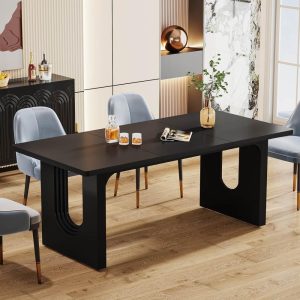 Modern White Dining Table for 6-8 People, 70.9 Inches Long Dining Room Table for Kitchen  |  Kitchen and Dining Tables Kitchen & Dining Tables Black, White