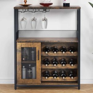 Modern Wine Bar Cabinet with Glass Holder – N/A  |  Wine Racks Kitchen Storage Brown, Grey, Tan, White