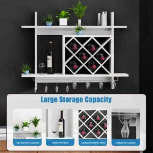 Modern Wine Cabinet Hanging White Wine Rack Wall Mounted – 32.52*23.05*7.88inches  |  Wine Racks Kitchen Storage White