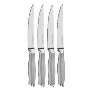 Modernist Steak Knife Set of 4, Silver, Stainless Steel – Stainless Steel – 4-pc  |  Cutlery Cutlery Cutlery