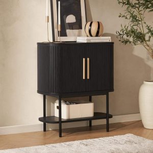 mopio Quin Storage Cabinet, Tambour Fluted Entryway Accent Sofa Tables  |  Home Bars Home Bars Black, Brown