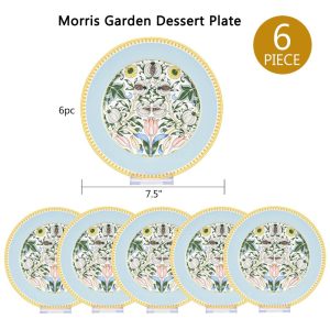 Morris Garden Bone China Dessert Plate Set of 6 – 7.5″  |  Plates Dinnerware Plates