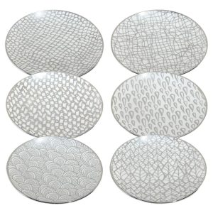 Mosaic Silver Plated 6″ Luncheion/Canape Plates Set of 6 Assorted Designs – 6-inch  |  Plates Dinnerware Off-White, Silver