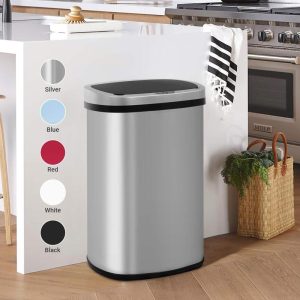 Motion Sensor 13 Gallon 50 Liter Stainless Steel Odorless Slim Trash Can by   |  Kitchen Trash Cans Kitchen Storage Black, Blue, Red, Silver, White