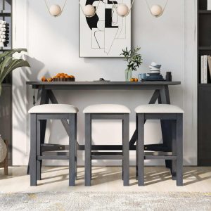 Multipurpose Bar Table Set with 3 Upholstered Stools  |  Bar Tables Bar Tables Bar Tables