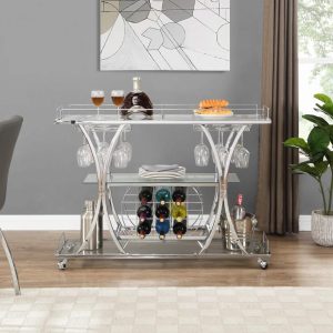 Myhozm 3-tier Serving Metal Bar Cart with Tempered Glass  |  Home Bars Home Bars Clear