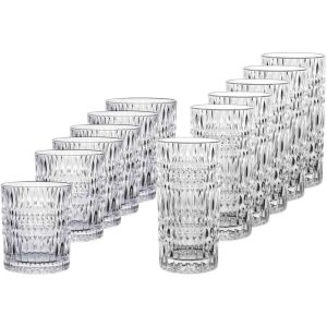 Nachtmann Ethno 12 Piece Mixed Drinkware Set – Long drink 14.67 oz Cup 10.27 oz  |  Drinking Glasses Dinnerware Clear