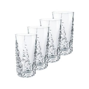 Nachtmann Set of 4 Sculpture Longdrink Glasses – 14 4/5 oz.  |  Drinking Glasses Dinnerware Clear